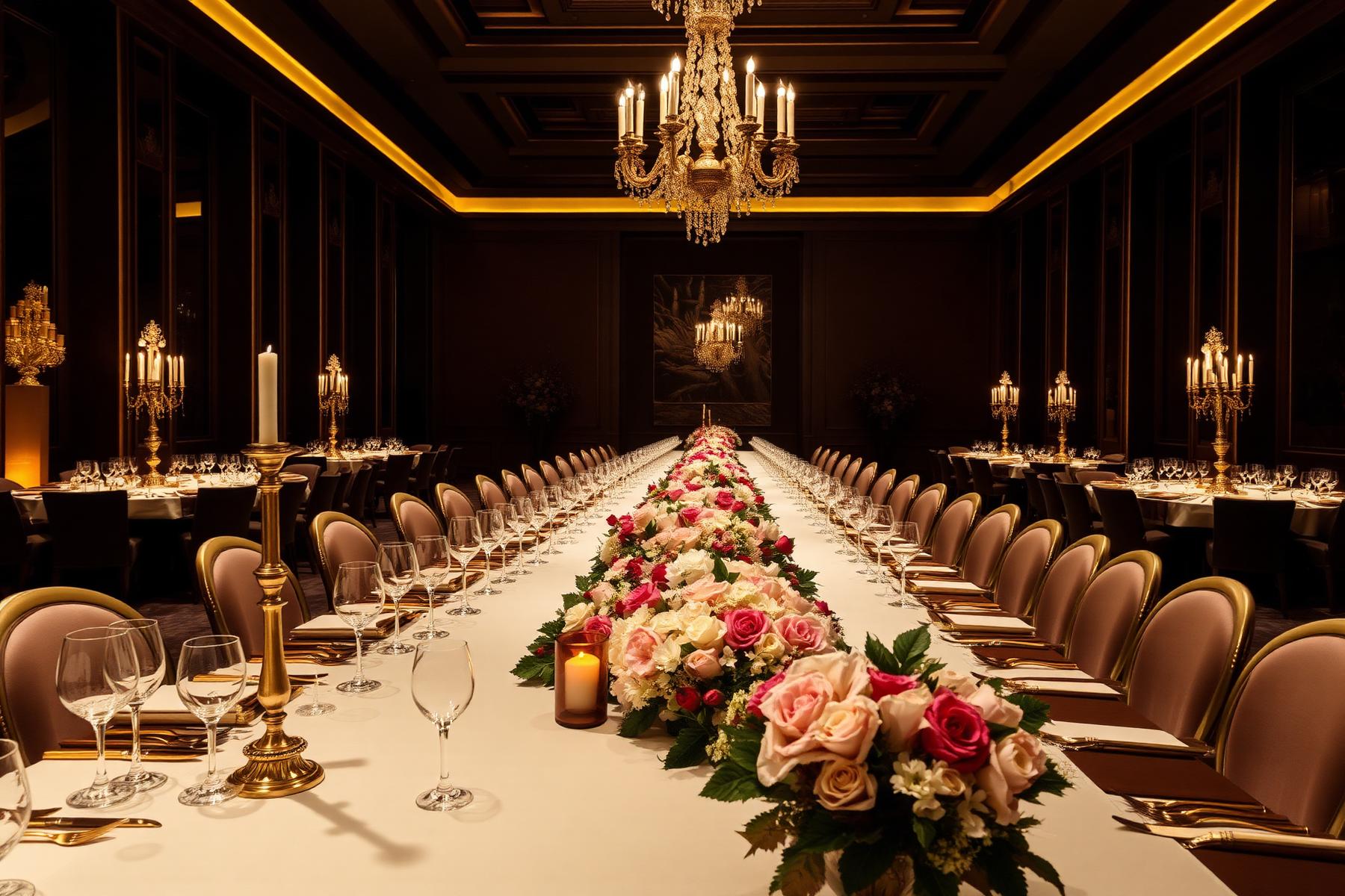 Luxe gedekte gala-tafel met kaarslicht